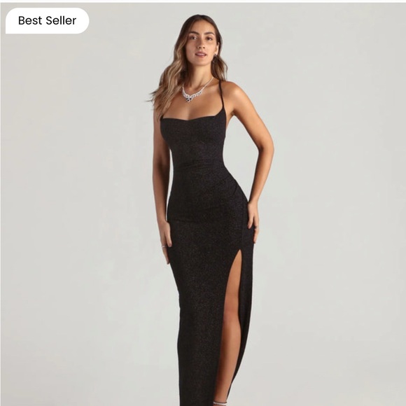 Windsor Dress in Black Size Medium Amirah Formal Glitter Cowl Neck Column - Picture 1 of 5
